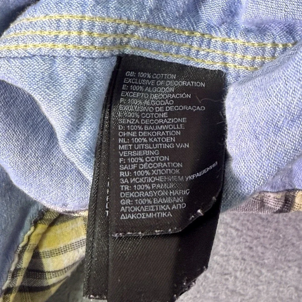 The North Face Shirt Mens Medium Blue Yellow Gray Plaid Button Up Pocket Lined